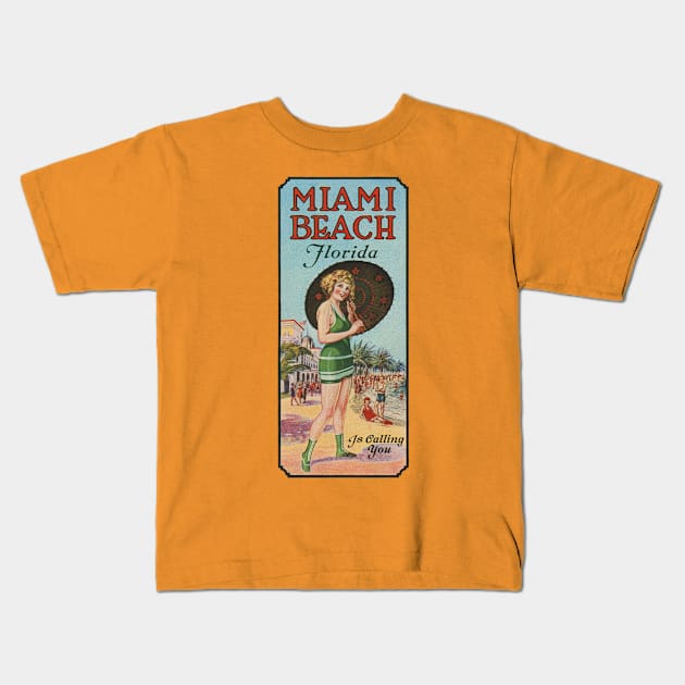 Miami Beach Florida is Calling You - 1924 Bathing Beauty Poster Kids T-Shirt by MatchbookGraphics